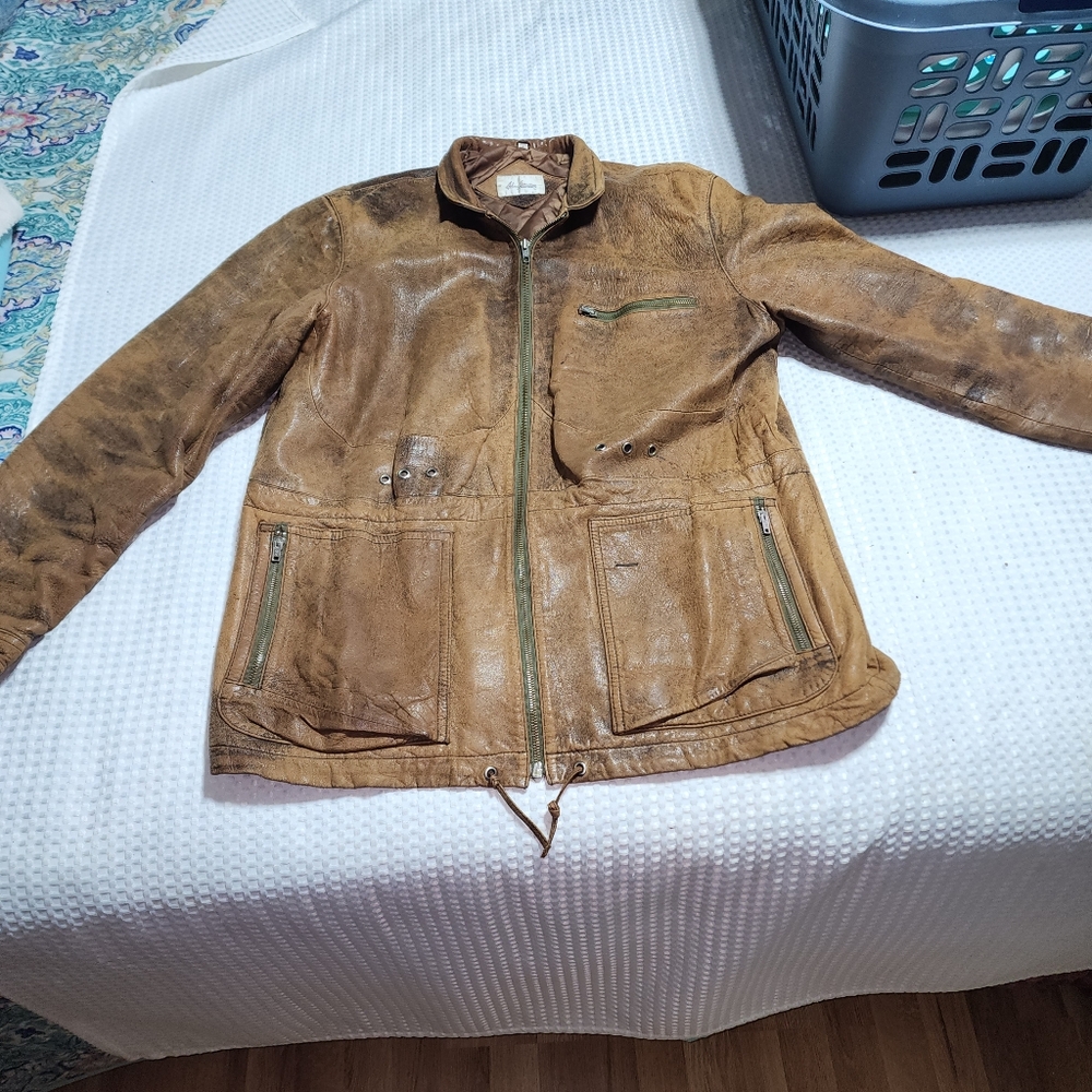 ADAM SPENCER GUC MENS SZ 44 DISTRESSED LEATHER MOTO JACKET